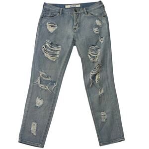 Melville Womens 25 Distressed Jeans Holes Loose Fit Light Wash Cotton Denim